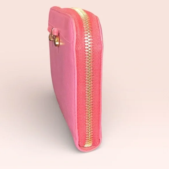 Prada Pink Saffiano Leather Bow Zip Around Continental Wallet - Picture 2 of 10